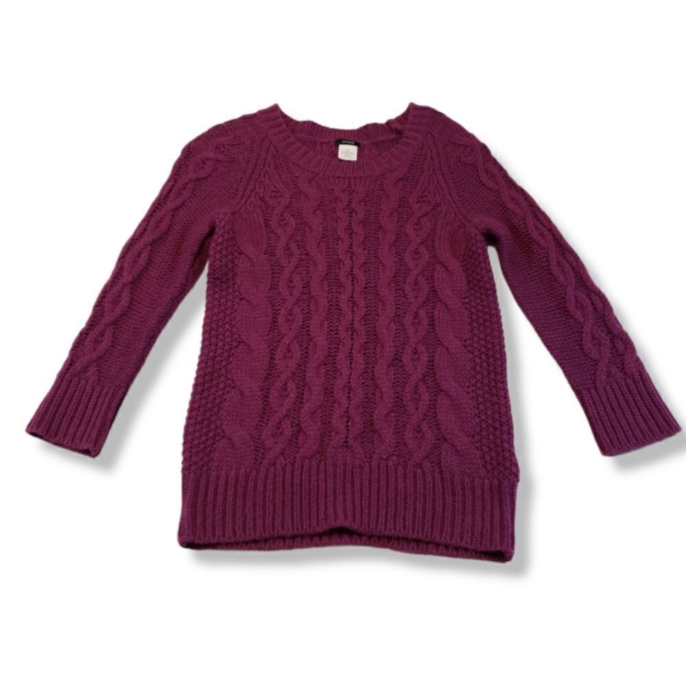 J. Crew Sweater Size XS Cable Knit Sweater Purple Long Sleeve Open Knit Sweater